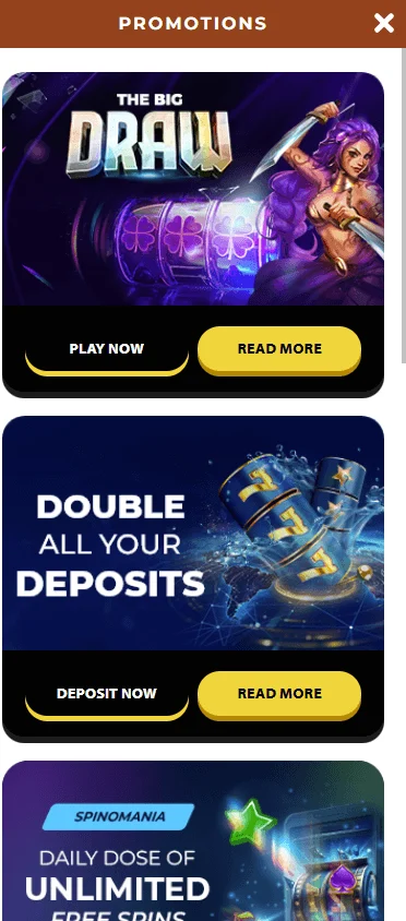 Winorama Casino promotions screen on a mobile device